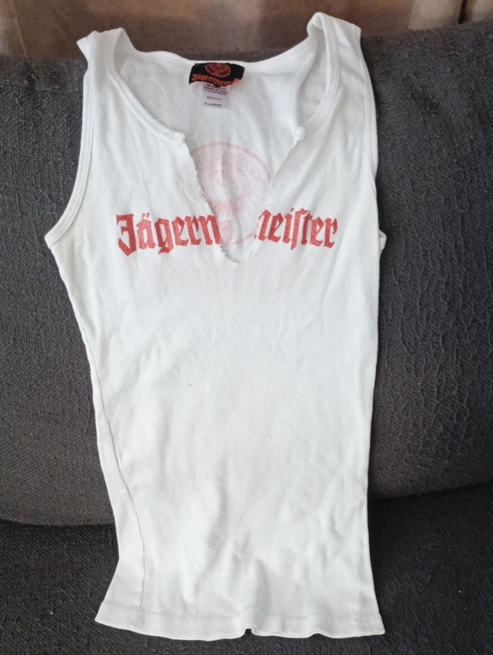 Jagermeister White Ribbed Tank with Orange Logo Tag
